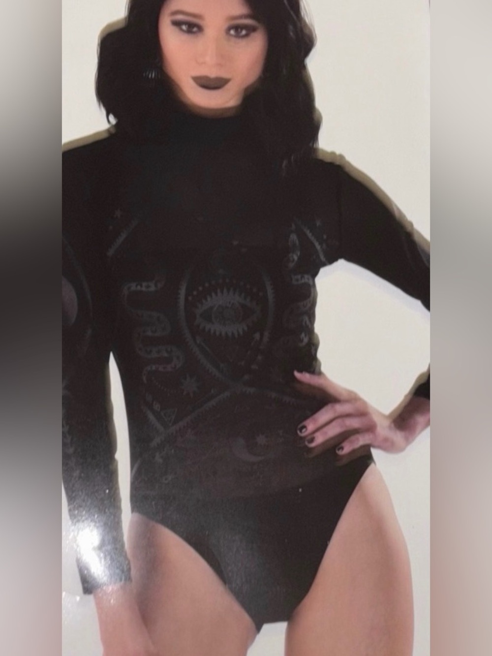 Halloween Dark Fortune Black Sheer Patterned Bodysuit L/XL  NIB